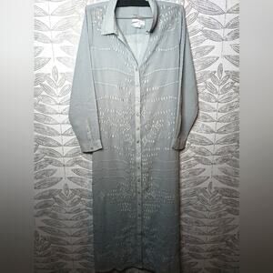 Soft Surroundings Ibiza Dress Kaftan Duster Gray Embroidered Button Front